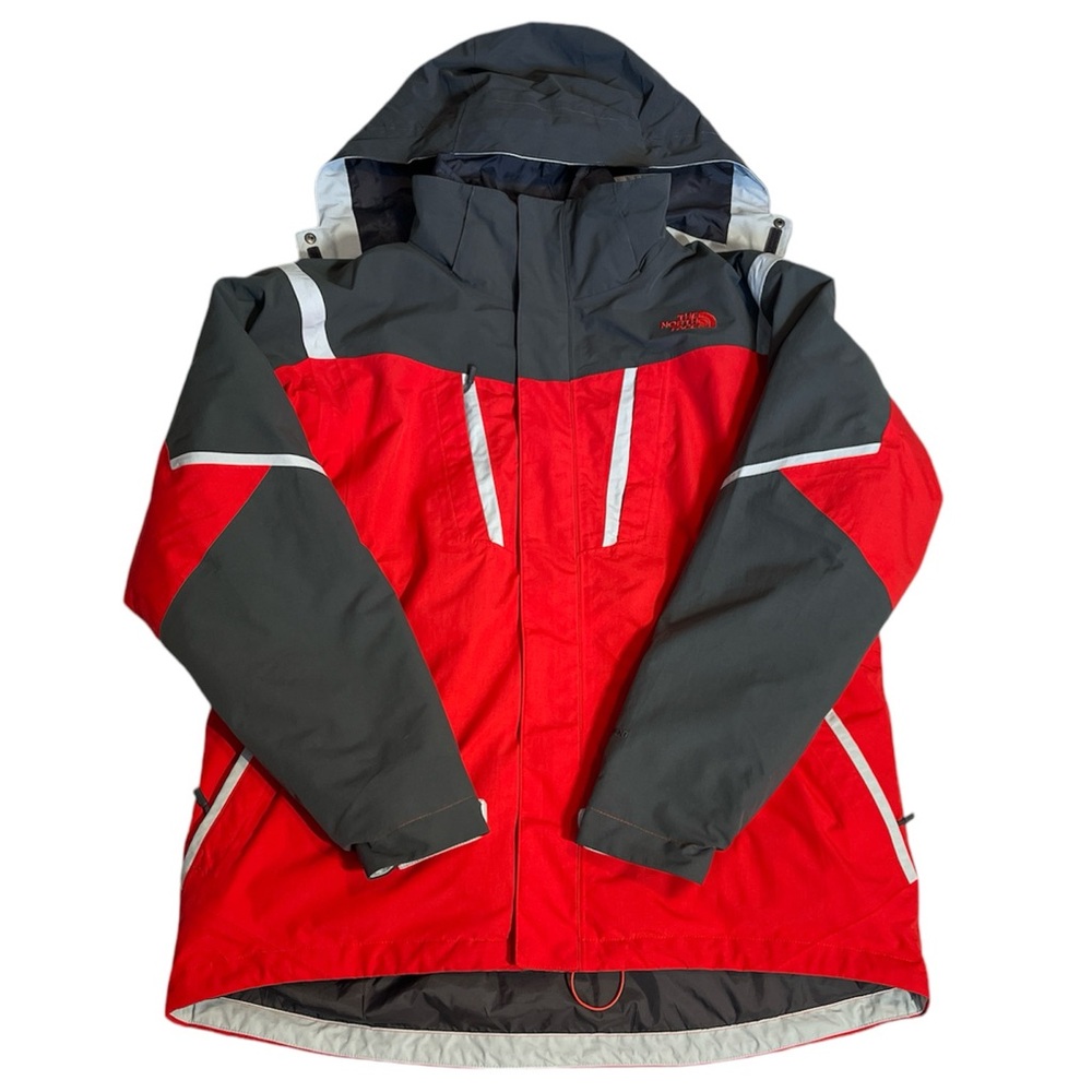 The North Face Hyvent Two Tone Red Long Sleeve Hooded Full Zip Windbreaker Large